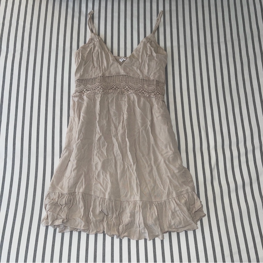 Garage Taupe Mini Dress Crochet Waist S